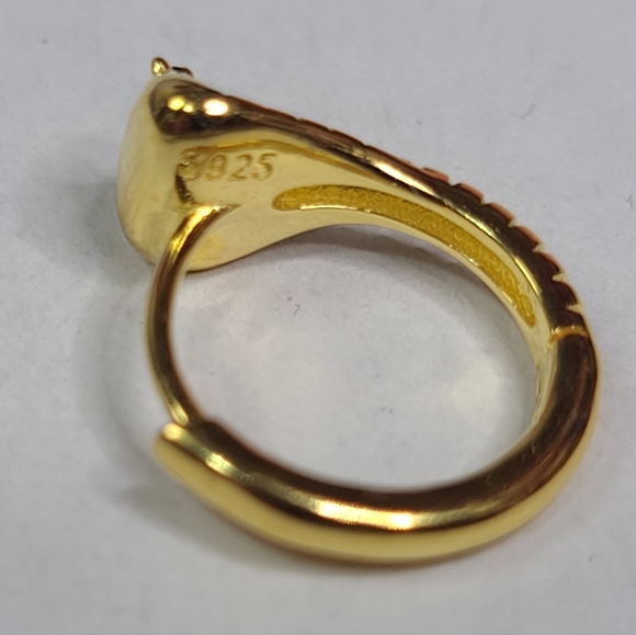 925 Sterling Silver Yellow Gold Zircon Cobra Snake Serpent - Picture 7 of 12